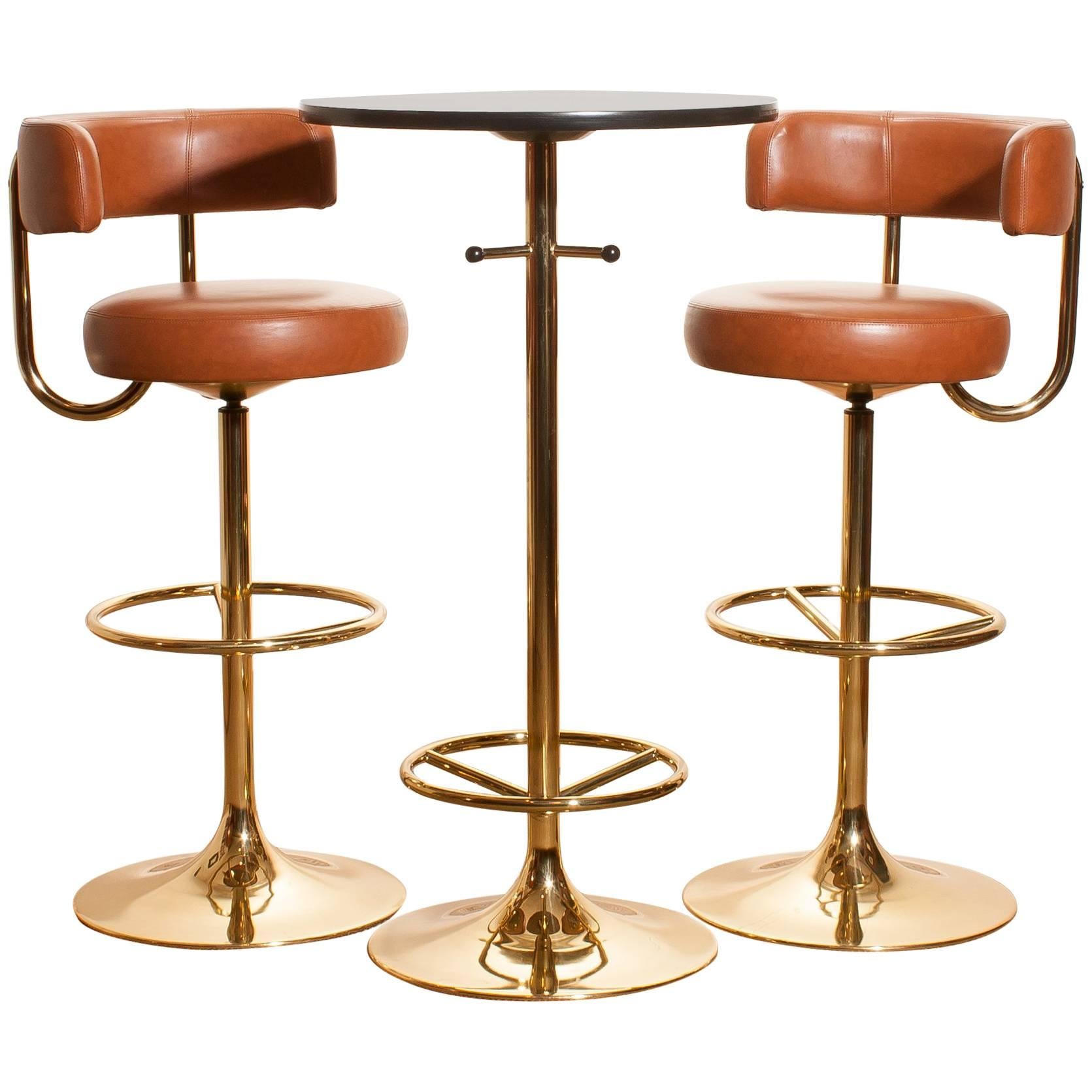 1970s, a Brass Set of Bar Stools and Bar Table by Börje Johanson