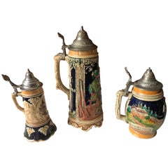 Set of 3 Antique German Switzerland Beer Steins