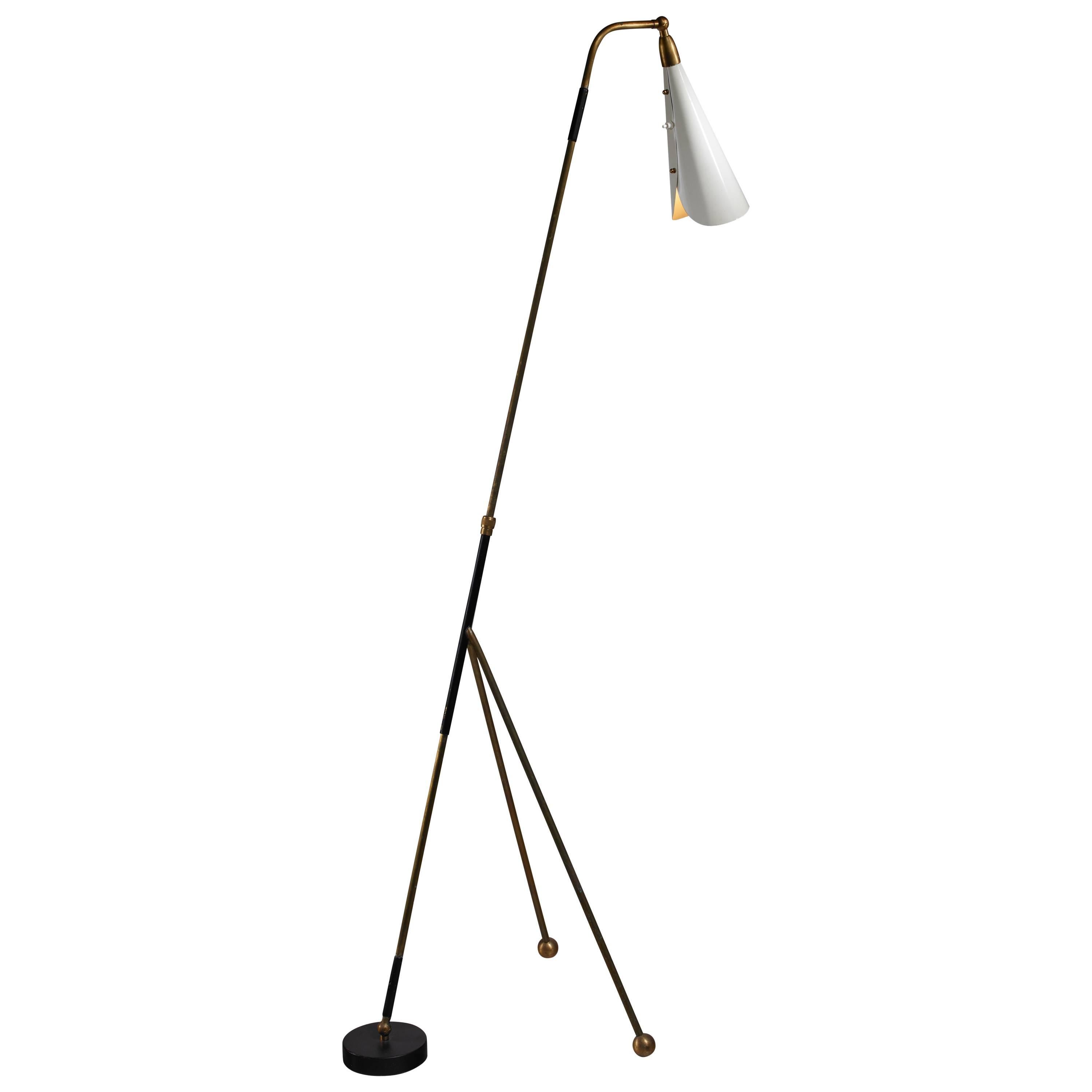Italian Brass and Metal Floor Lamp, Arteluce Style, 1950s