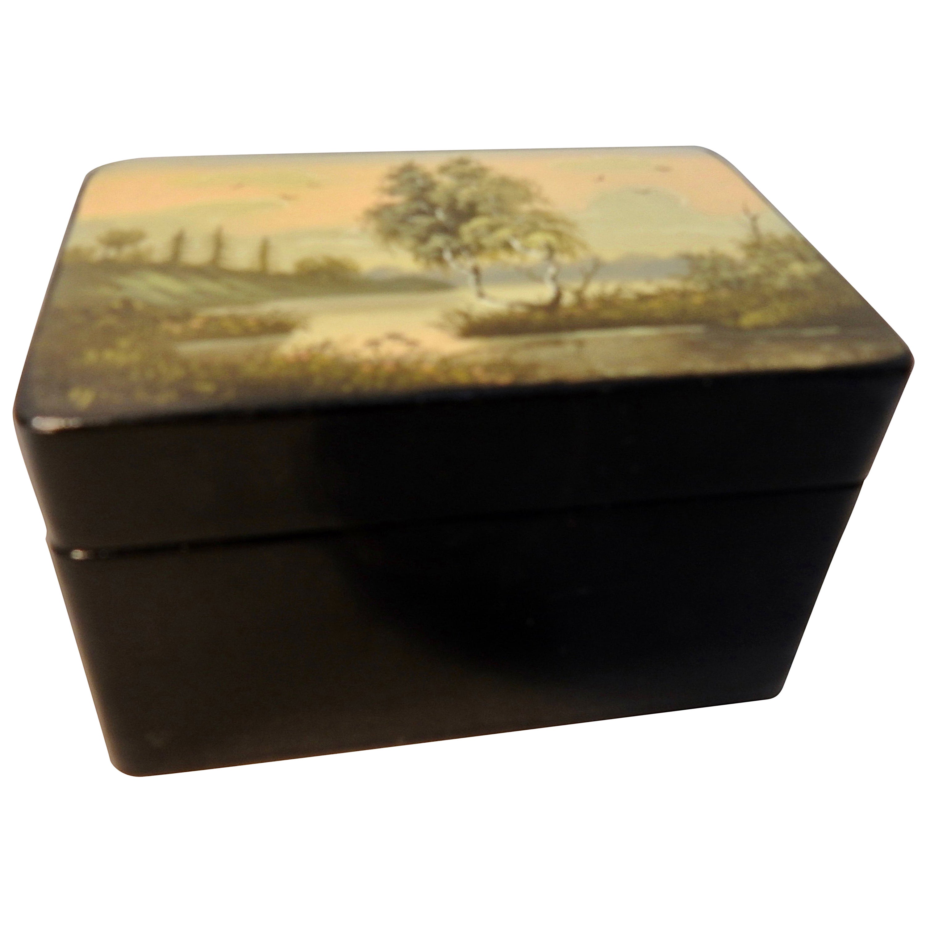 Rare Vintage Russian Hand Painted Lacquered Small Wooden Box Signed