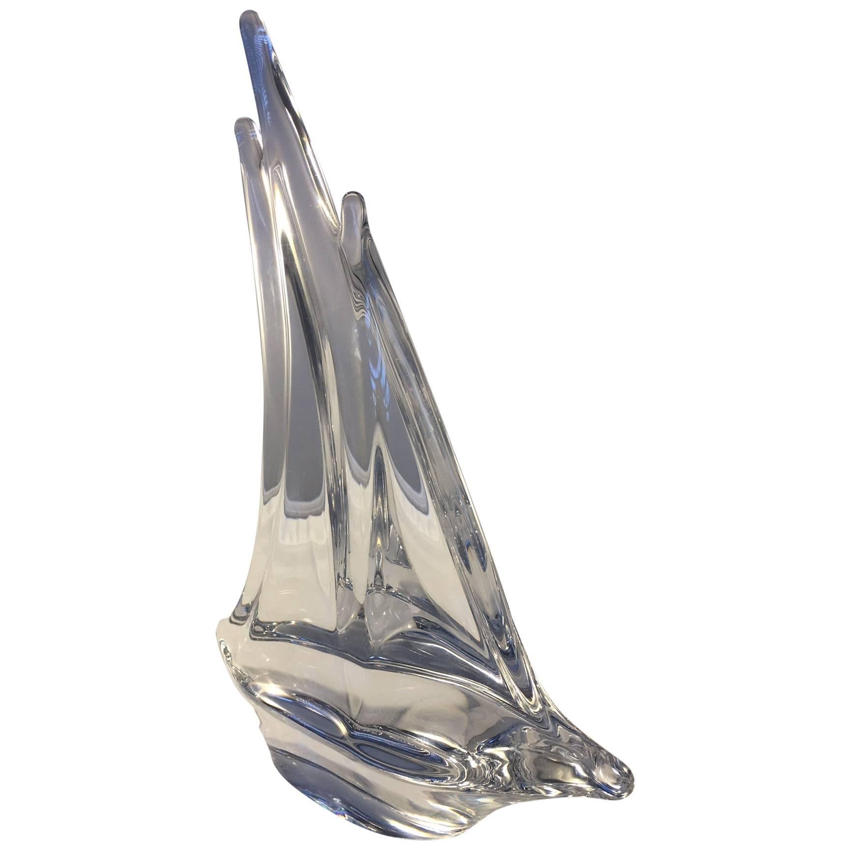 Daum France Crystal Sailboat Sculpture For Sale