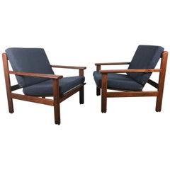 Retro Pair of Danish Modern Paddle Arm Lounge Chairs, Poul Volther, Denmark