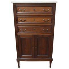 Louis XVI Style Mahogany Cabinet, Three Drawers Top and Two-Door Compartment