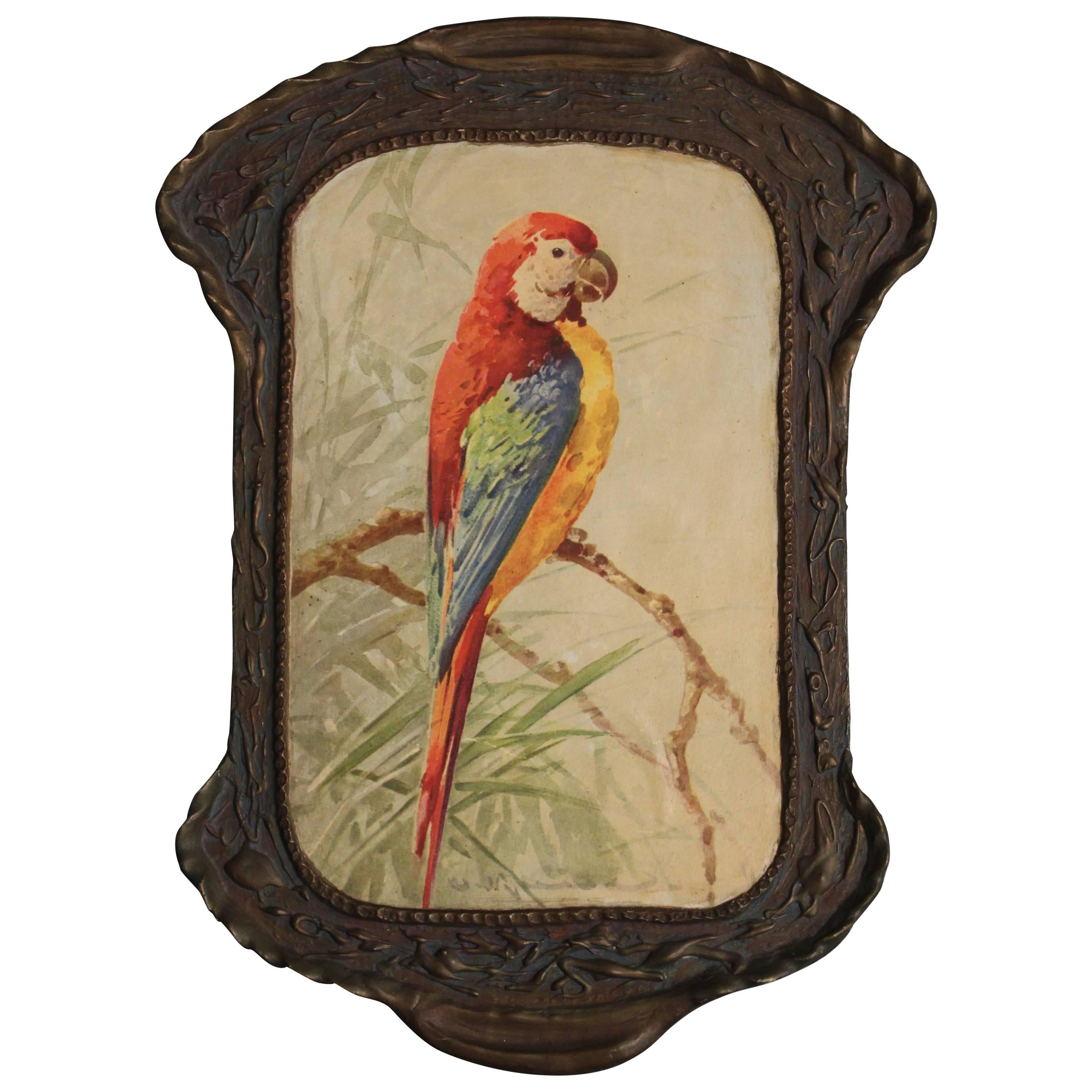 Attractive Antique 1920s Print of Parrot in Original Frame