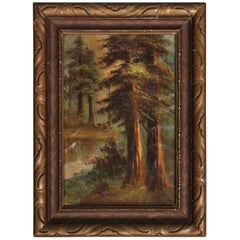 Antique 1920s Landscape of California Redwoods Forest Scene in Original Frame