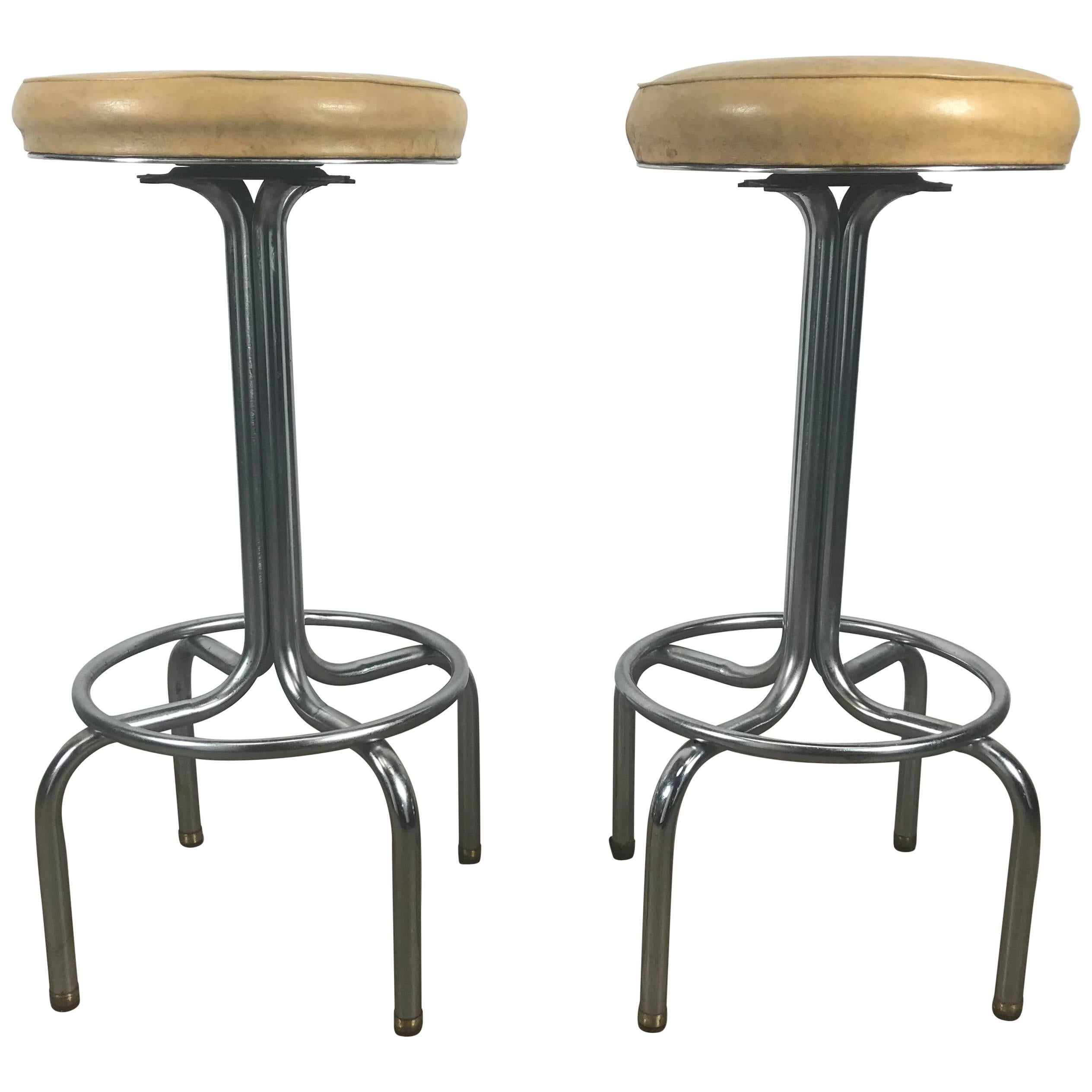 Pair of Art Deco Chrome Bar or Counter Stools Wolfgang Hoffmann for Howell