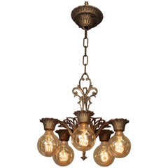 Attractive Five-Light 1920s Chandelier with Intricate Casting