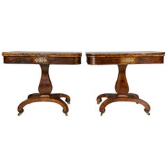 Pair of Late Regency Rosewood and Brass Inlaid Games Tables