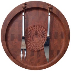 Digsmed Danish Modern Teak Carving Board with Utensils, Mid-Century Modern