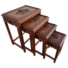 Carved Chinese Nesting Tables Set of Four