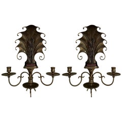 Vintage Pair of Shou Xing Bronze Art Deco Wall Sconces