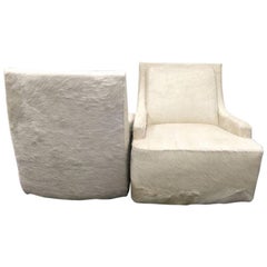 New Pair of Barbara Barry Scoop Swivel Cowhide Chairs for HBF