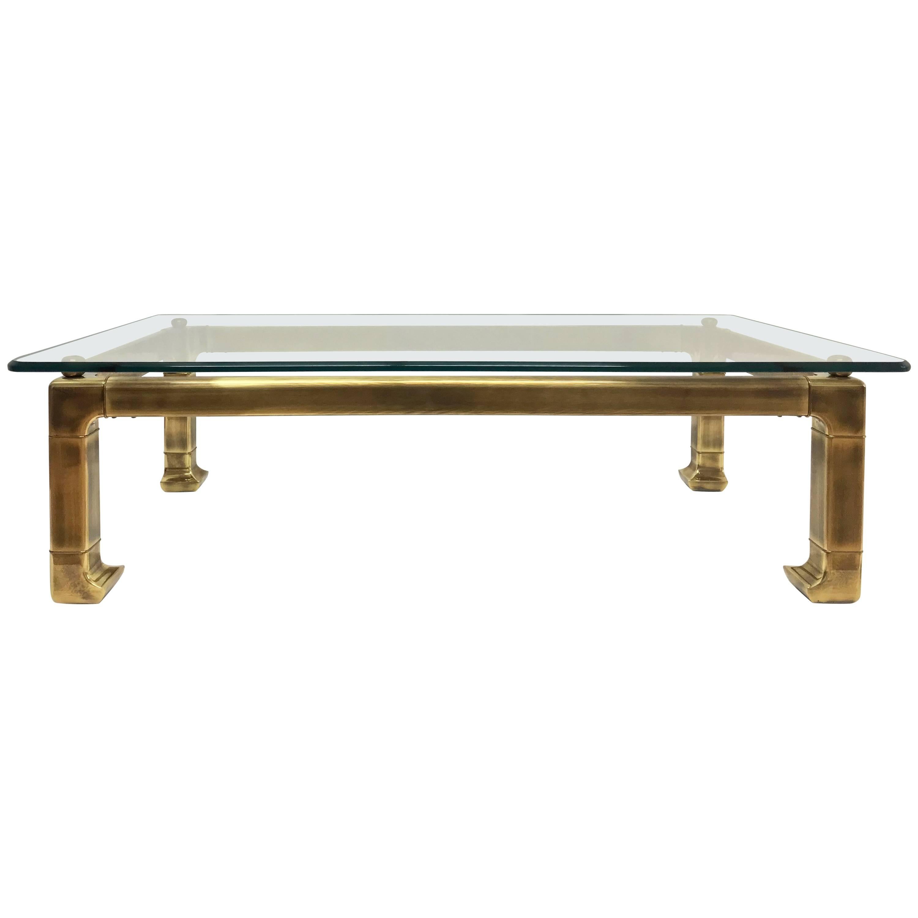 Rectangular Lacquered Brass Coffee Table with Asian Styling by Mastercraft, 1970