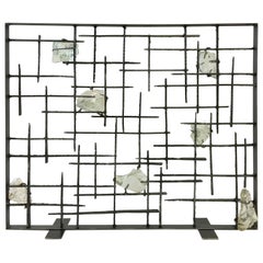 Studio Brutalist Glass and Steel Fireplace Screen by John De La Rosa