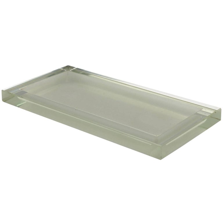 Jean Luce Art Deco Thick Mirrored Glass Slab Desk Accessory Tray