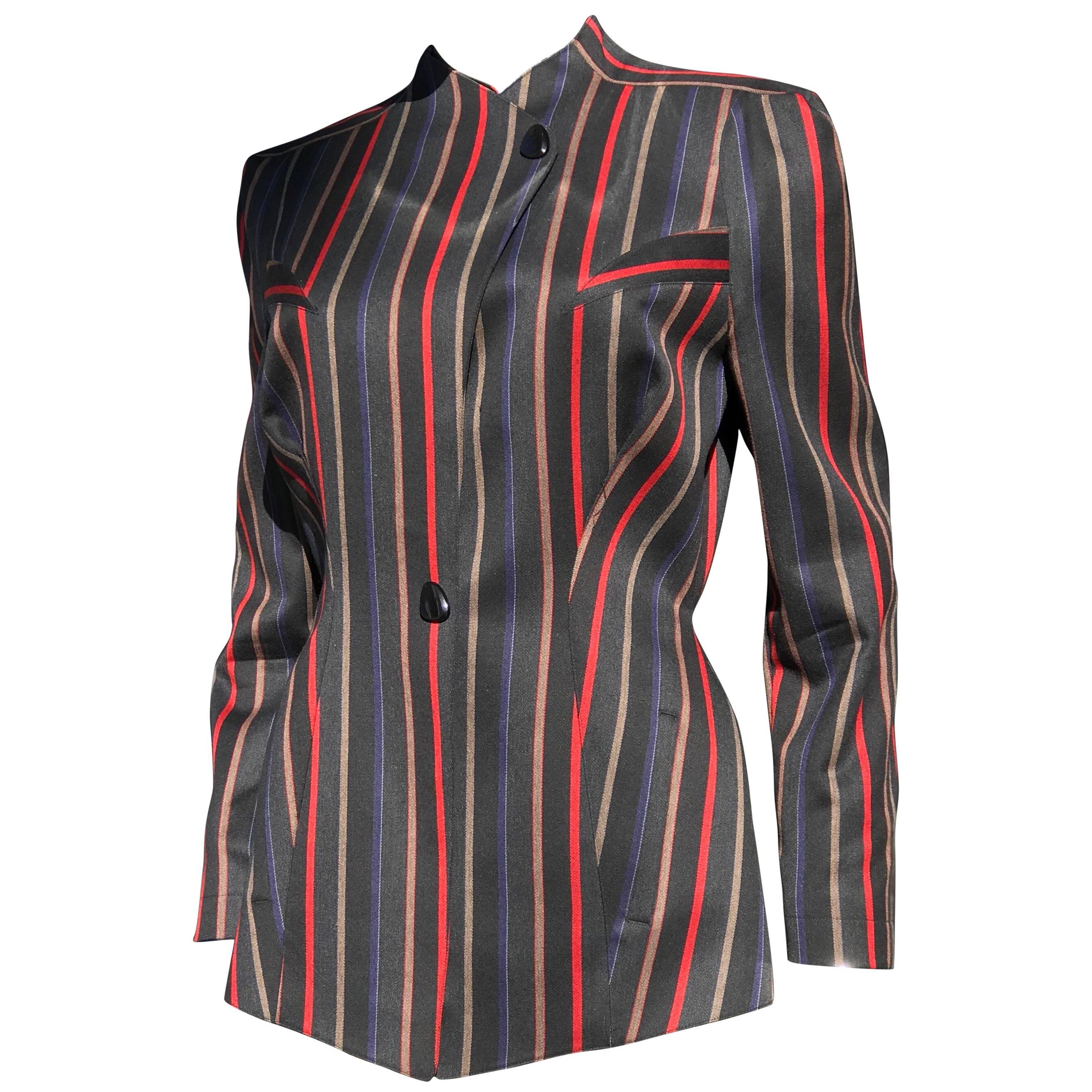 Vintage 1980s Thierry Mugler Asymmetrical Tailored Striped Jacket