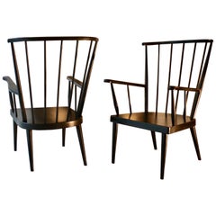1960s French Pair of Large Wooden Armchairs