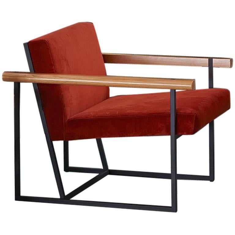 Ray Steel and Wood Frame Contemporary Armchair For Sale