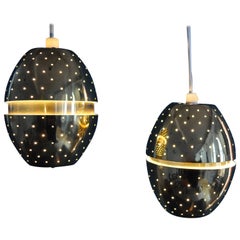 Set of Two Brass Perforated Pendants, Hans-Agne Jakobsson, Sweden, 1960s
