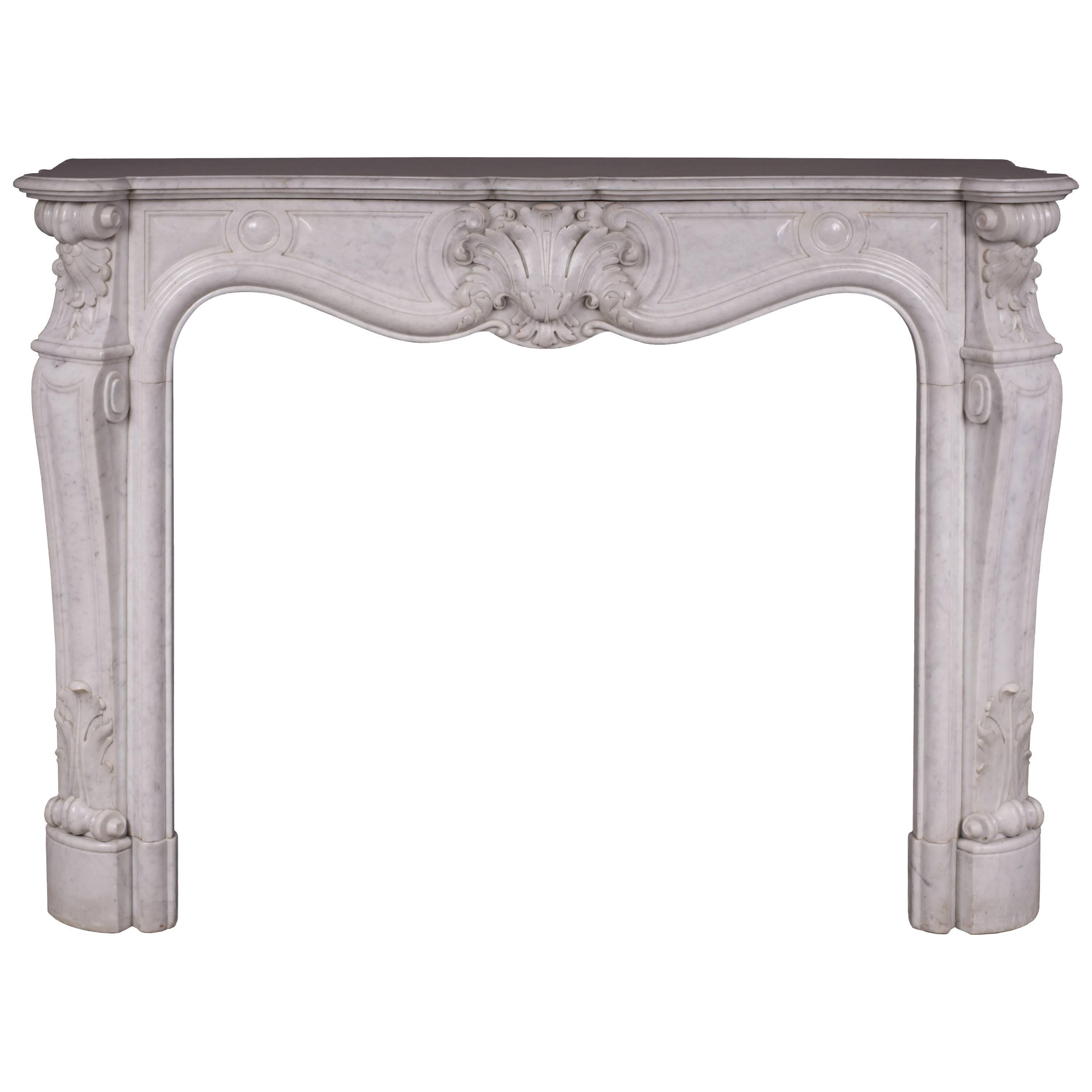 Antique Louis XV Style Fireplace in Carrara Marble with Large Shell For Sale
