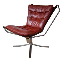 Danish Chrome Base Falcon Chair, SIgurd Ressell, 1970's.