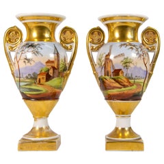 Pair of Small Unsigned Porcelain Vases in 19th Century, Limoges