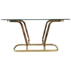 Hollywood Regency Brass and Glass Oval Modern Console or Entry Table, 1970s