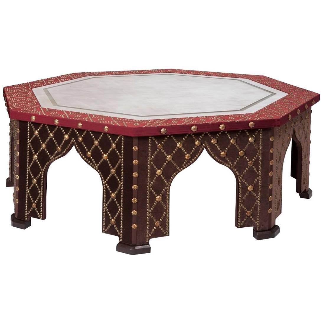 Damascene Coffee Table with Antiqued Mirror Top For Sale