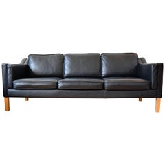 Black Leather Børge Mogensen Style Sofa