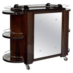 Used 1945-1950 Bry Bar-Cart "Tugas", Walnut Veneer, Mirror, Revolving Door, France