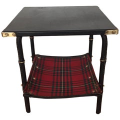 Jacques Adnet 1950s Black Leather and Tartan Fabric Side Table "Week End Style"