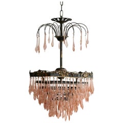 Antique 1920s Waterfall Chandelier with Peach Flat Leaf Drops