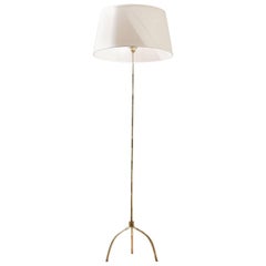 Midcentury French Maison Baguès Faux Bamboo Patterned Brass Floor Lamp