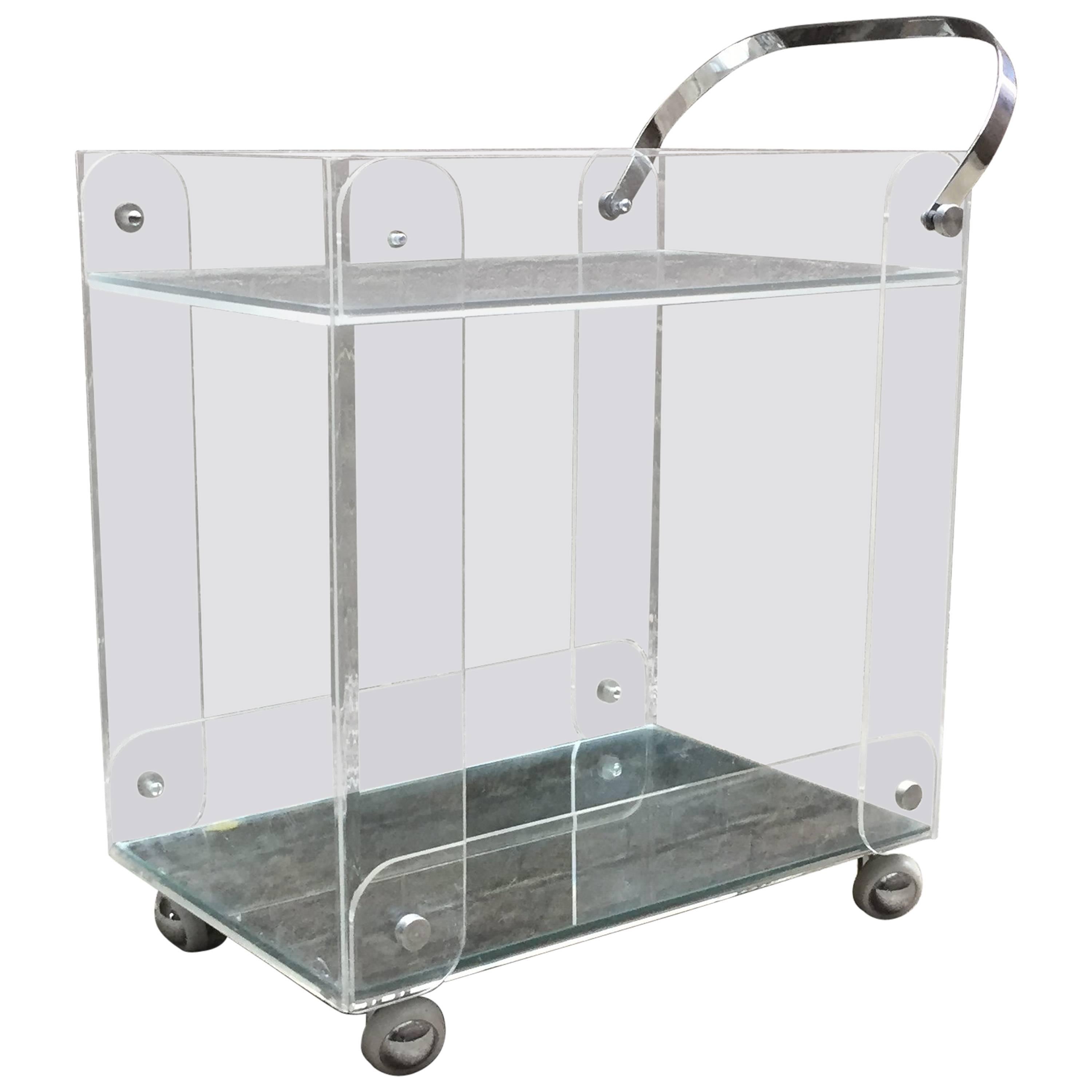 1970s Lucite and Chrome Bar Cart