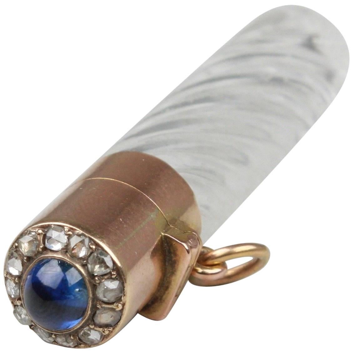 Gold Diamond and Sapphire Scent Bottle, French, circa 1900 For Sale