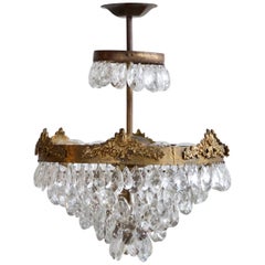 Early 1900s Waterfall Chandelier Dressed in Glass Harlequin Pear Drops
