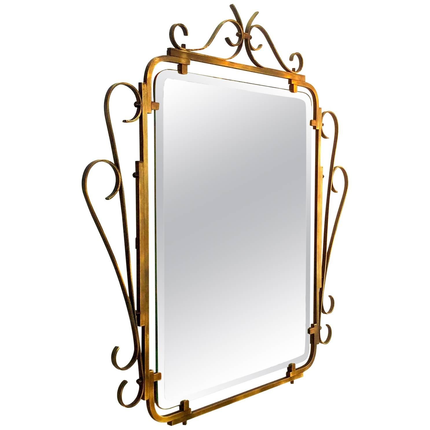 Brass Mirror with Decorative Brass Frame