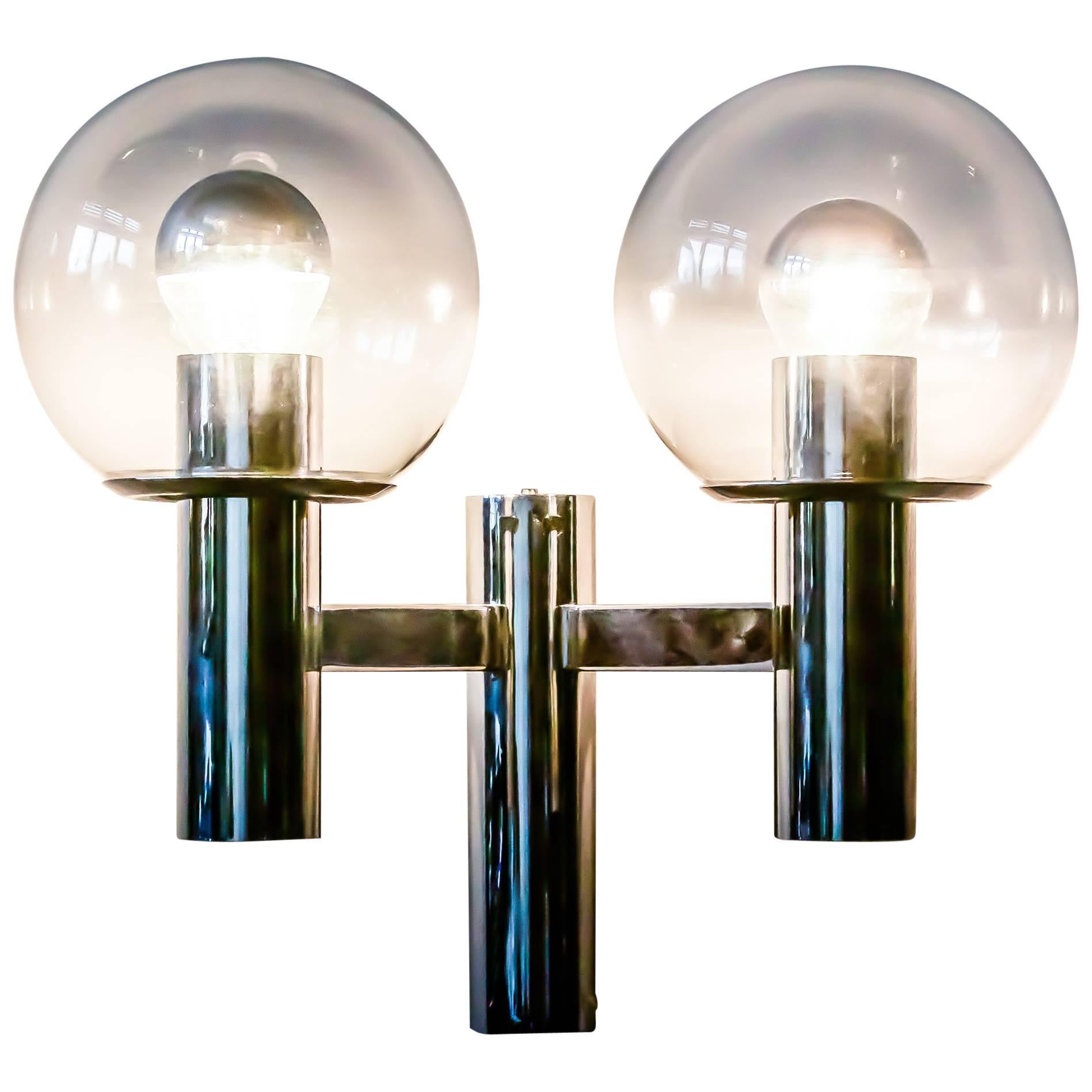 Pair of Bauhaus Chrome and Glass Wall Light by Ott International Germany