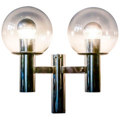 Antique Pair of Bauhaus Chrome and Glass Wall Light by Ott International Germany