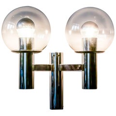 Pair of Bauhaus Chrome and Glass Wall Light by Ott International Germany