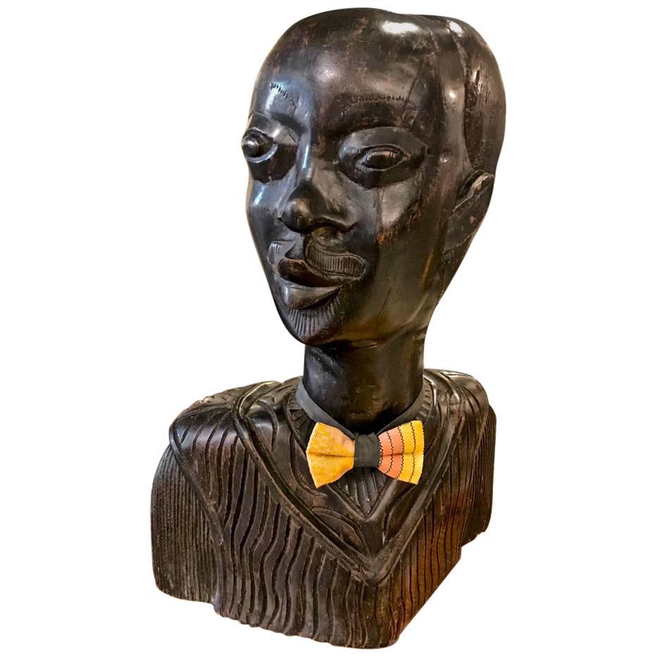 Large Carved Bust of African Man For Sale