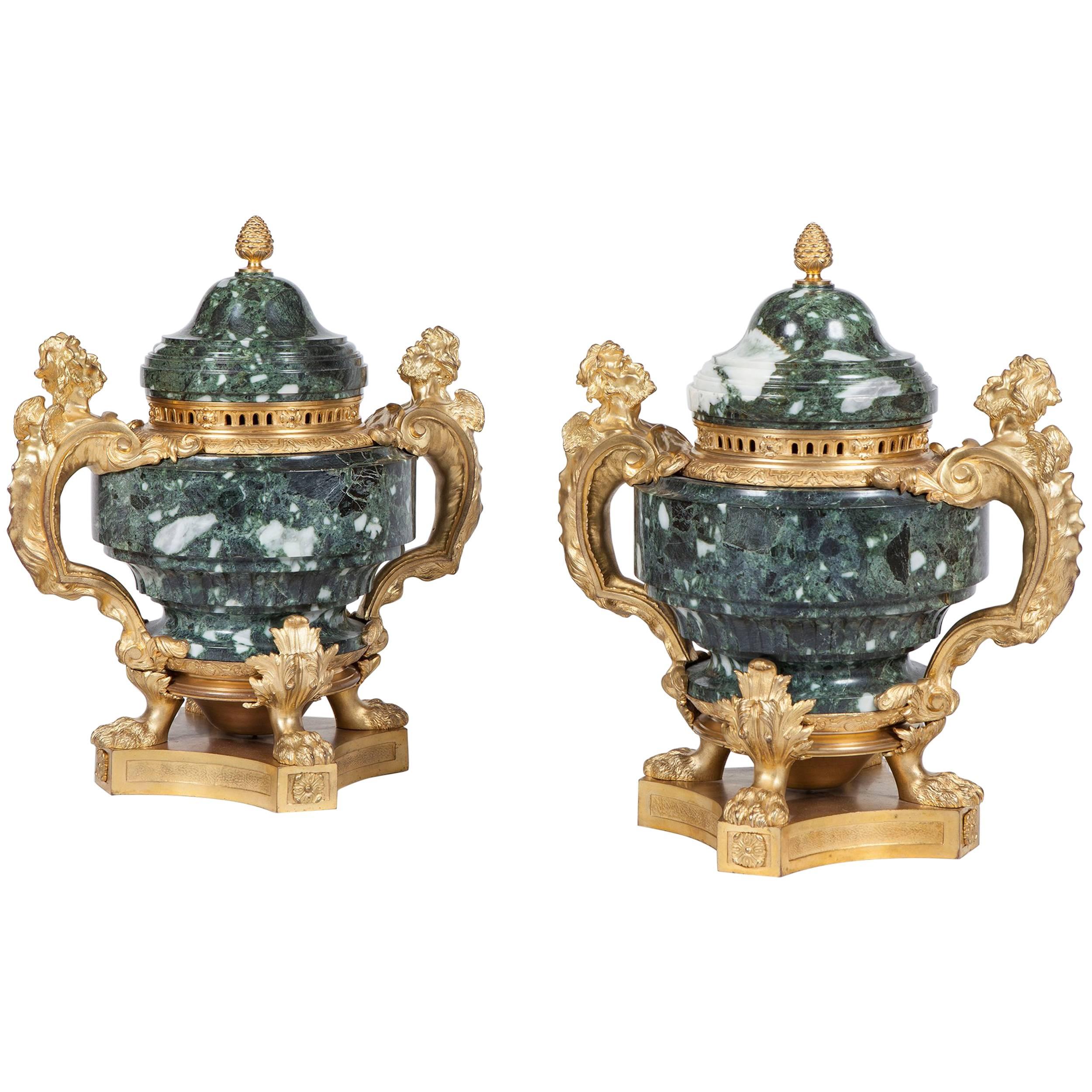 19th Century Pair of Green Marble and Ormolu Vases