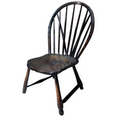 English West-Country Black Painted Braced Bow-Back Windsor Chair, circa 1800
