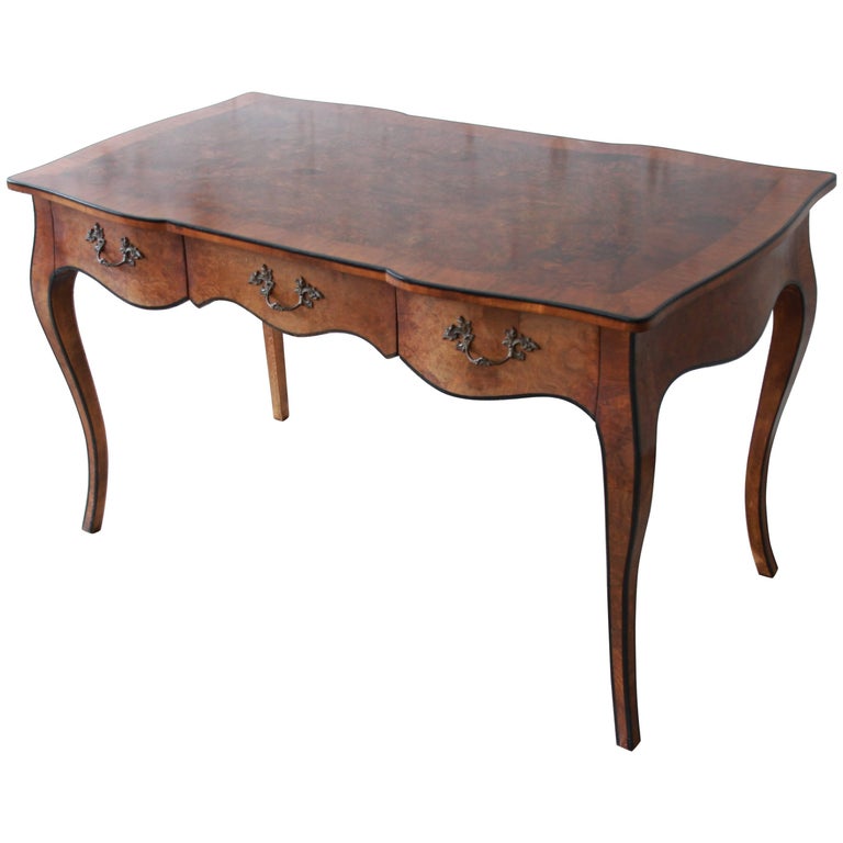 Antique Italian Burl Wood Writing Desk with Cabriole Legs at 1stDibs