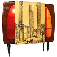 Piero Fornasetti Style High Cupboard Featuring the Medieval Twin Towers