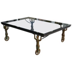 Bronze Coffee Table with Androgynous Figures on Wheels by R. Yearout 