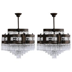 Early 1900s Pair of Waterfall Chandeliers