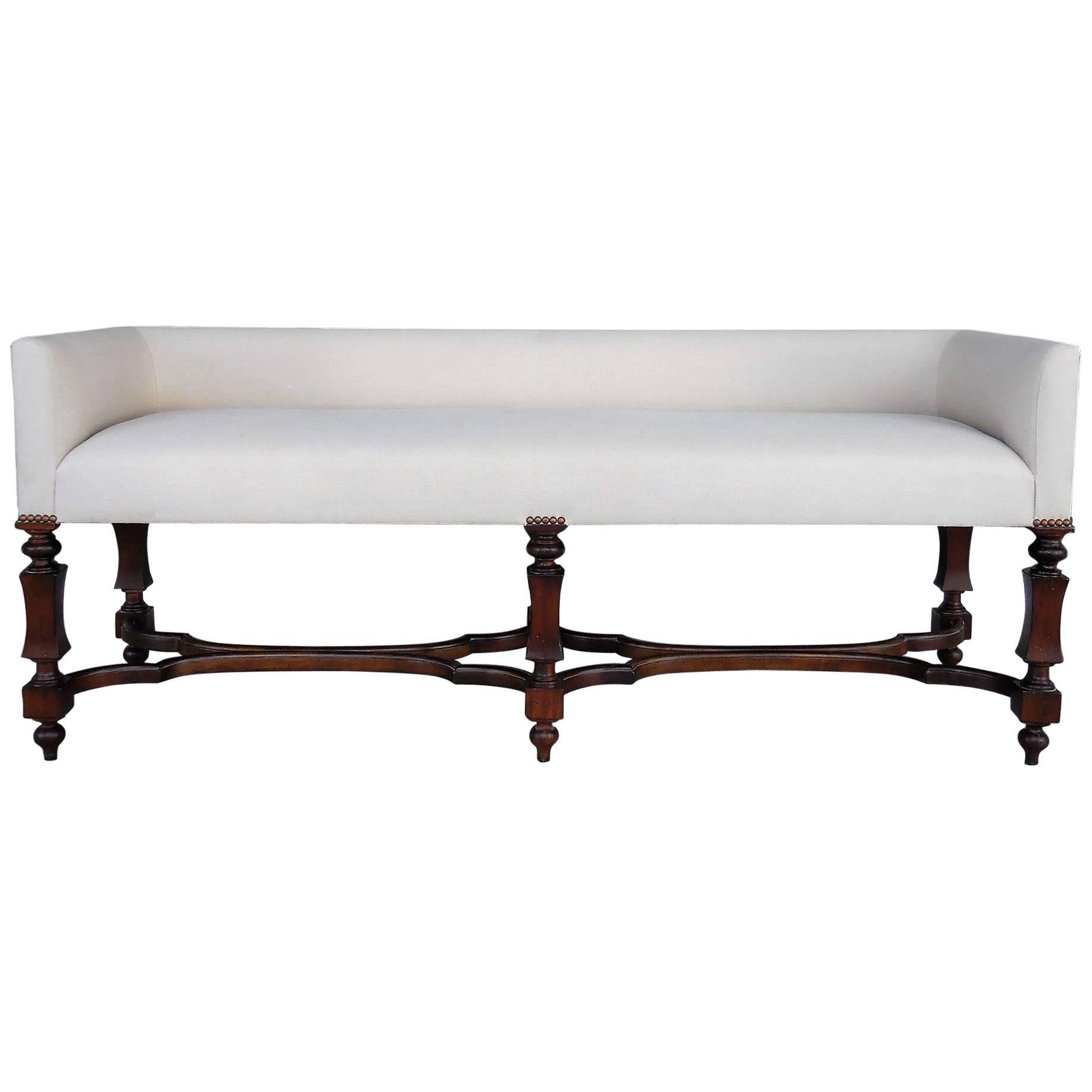 Baker Wood and Linen Transitional Bench or Settee