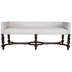 Retro Baker Wood and Linen Transitional Bench or Settee