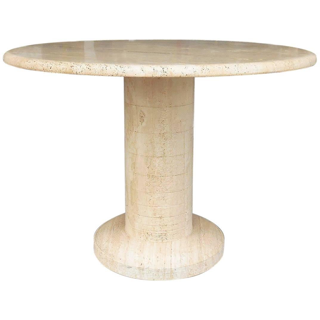 Solid Round Travertine Marble Table, Attributed to Angelo Mangiarotti